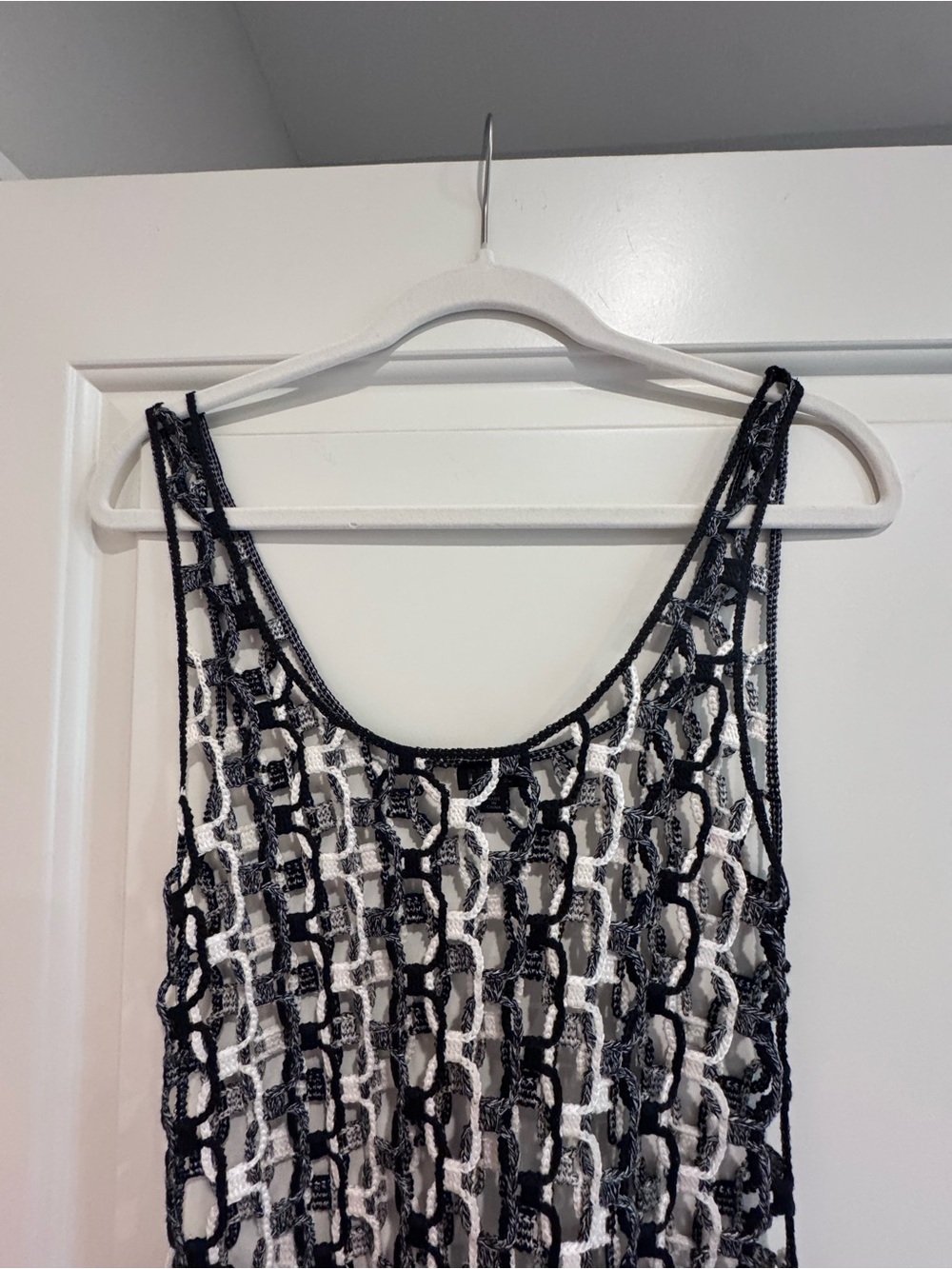 NBD Black and White Crochet Fringe Maxi Dress Cover-up - Picture 4 of 7